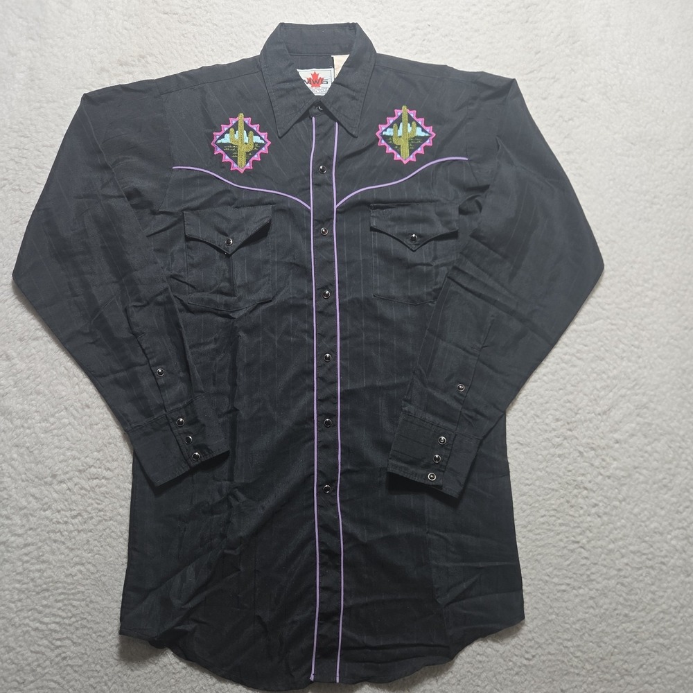 MWG Western Wear Black Embroidered Rancher‎ Cowboy Pearl Snap Button Shirt Small